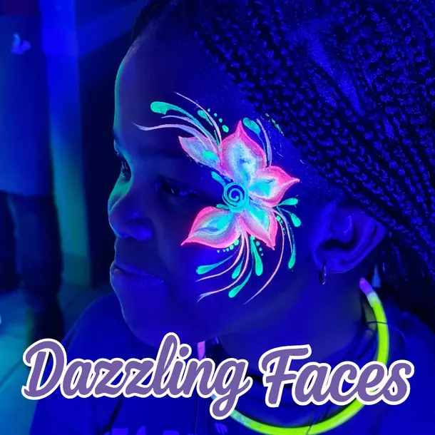 UV glow-in-the-dark face paint design