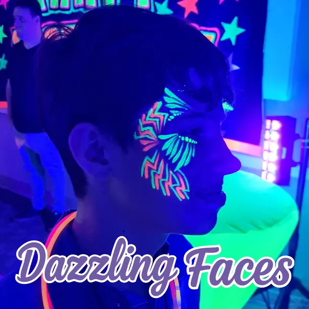 UV glow-in-the-dark face paint design