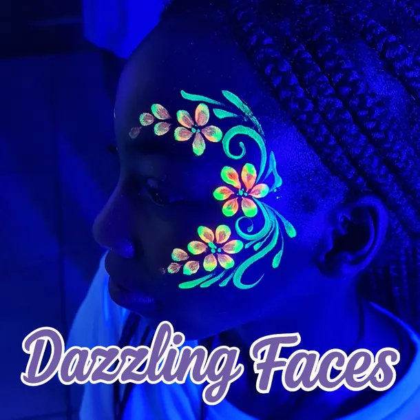 UV glow-in-the-dark face paint design