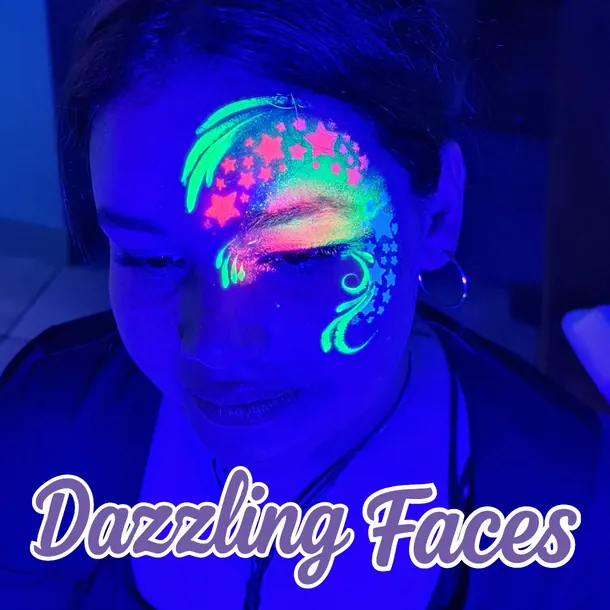 UV glow-in-the-dark face paint design